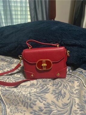 Red Leather Crossbody Bag with Gold Hardware